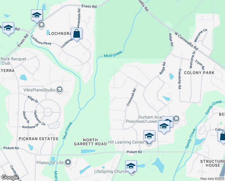 map of restaurants, bars, coffee shops, grocery stores, and more near 3301 Haddon Road in Durham