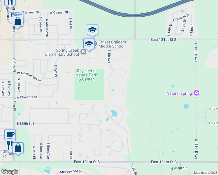 map of restaurants, bars, coffee shops, grocery stores, and more near 701 East Yuma Drive in Broken Arrow