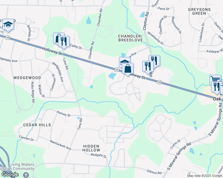 map of restaurants, bars, coffee shops, grocery stores, and more near 321 Ganyard Farm Way in Durham