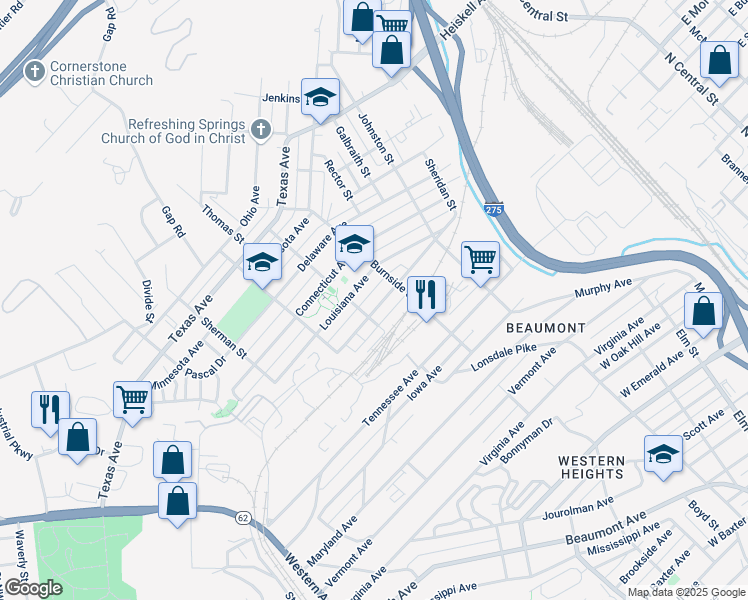 map of restaurants, bars, coffee shops, grocery stores, and more near 1332 New York Avenue in Knoxville