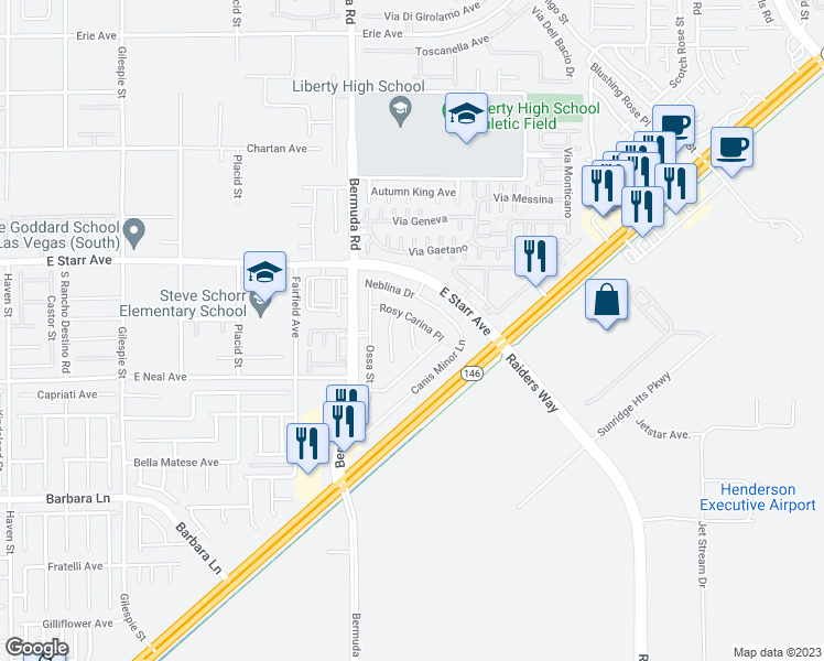 map of restaurants, bars, coffee shops, grocery stores, and more near Dorado Sea Court in Henderson