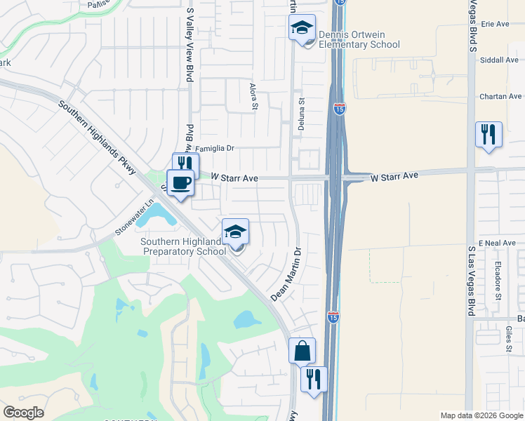 map of restaurants, bars, coffee shops, grocery stores, and more near 3390 Cupecoy Point Avenue in Las Vegas