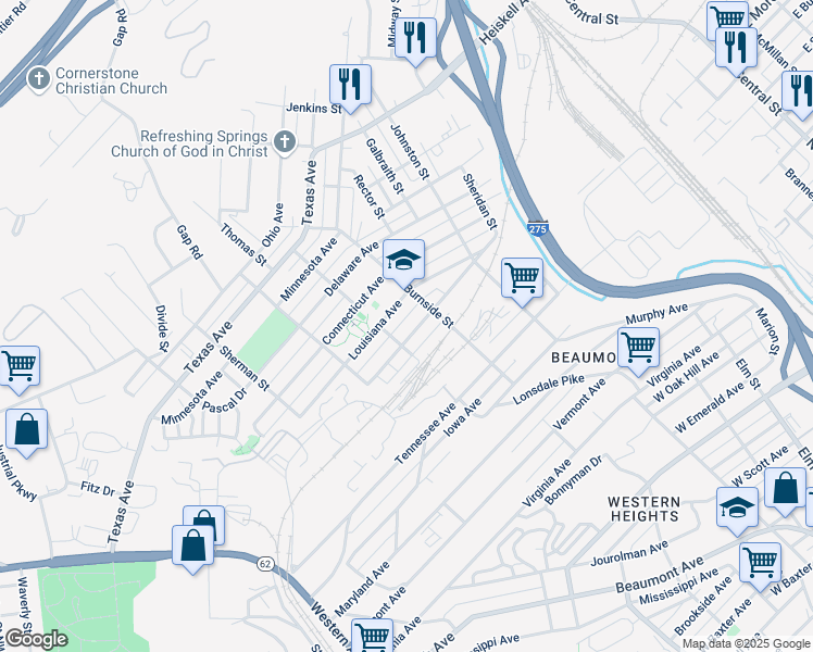 map of restaurants, bars, coffee shops, grocery stores, and more near 1332 New York Avenue in Knoxville