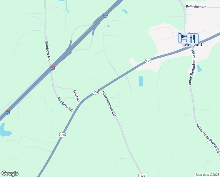 map of restaurants, bars, coffee shops, grocery stores, and more near 119 Howardtown Circle in Mocksville