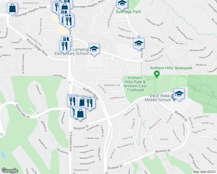 map of restaurants, bars, coffee shops, grocery stores, and more near 1237 Sonatina Drive in Henderson