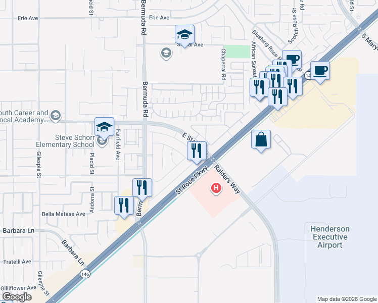 map of restaurants, bars, coffee shops, grocery stores, and more near 3713 Neblina Drive in Henderson