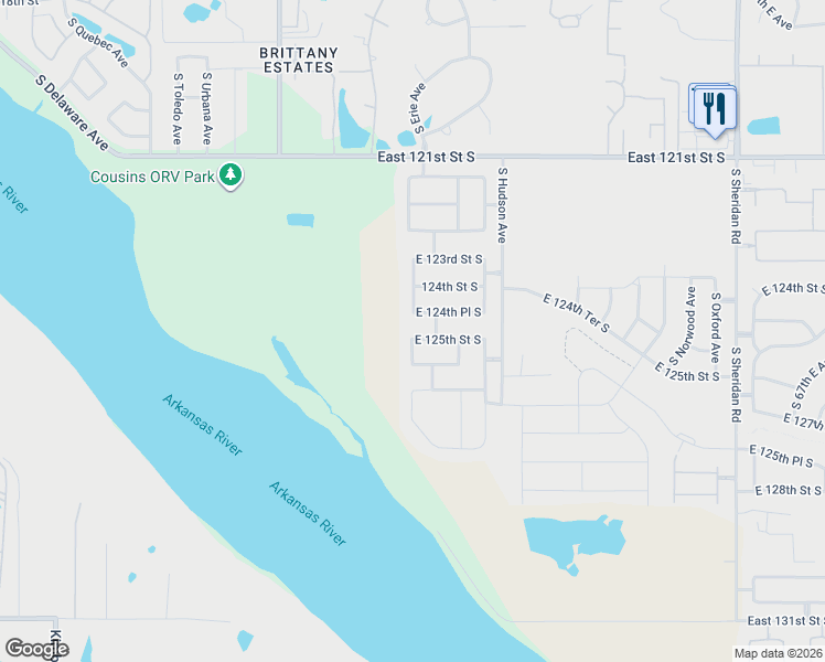 map of restaurants, bars, coffee shops, grocery stores, and more near 5322 E 124th Pl S in Bixby