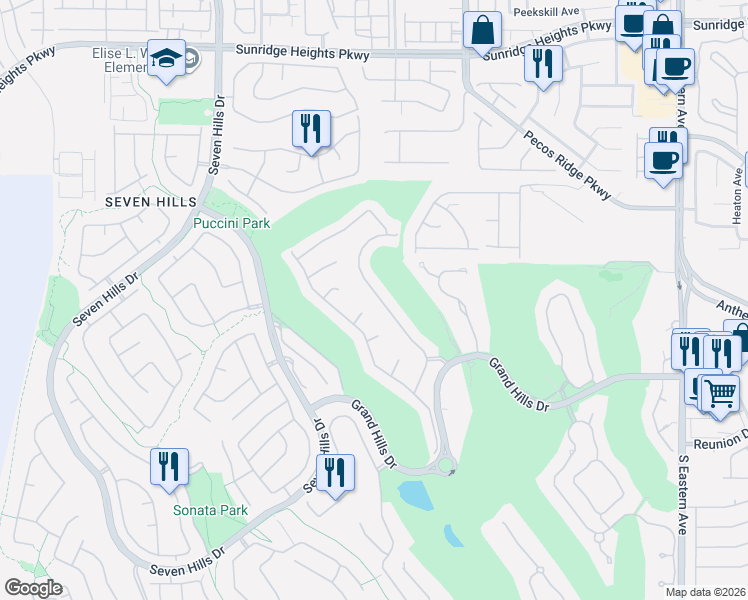 map of restaurants, bars, coffee shops, grocery stores, and more near 2760 Botticelli Drive in Henderson