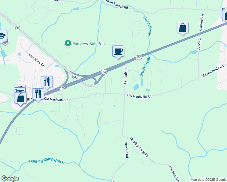 map of restaurants, bars, coffee shops, grocery stores, and more near 7403 Old Nashville Road in Fairview