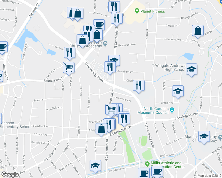 map of restaurants, bars, coffee shops, grocery stores, and more near 929 Norwood Avenue in High Point