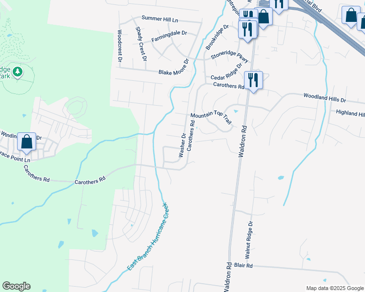 map of restaurants, bars, coffee shops, grocery stores, and more near 160 Washer Drive in La Vergne
