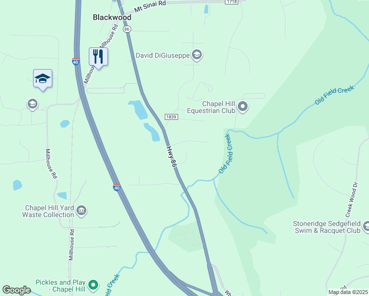 map of restaurants, bars, coffee shops, grocery stores, and more near 104 Woodkirk Lane in Chapel Hill