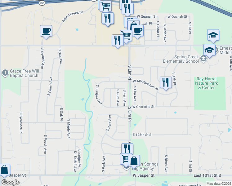 map of restaurants, bars, coffee shops, grocery stores, and more near 805 West Baton Rouge Street in Broken Arrow