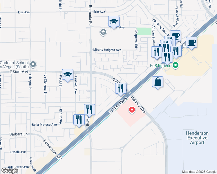 map of restaurants, bars, coffee shops, grocery stores, and more near 3758 Rosy Carina Place in Henderson