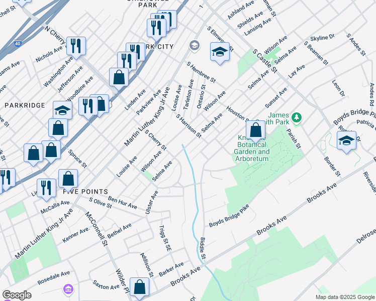 map of restaurants, bars, coffee shops, grocery stores, and more near 2644 Selma Avenue in Knoxville