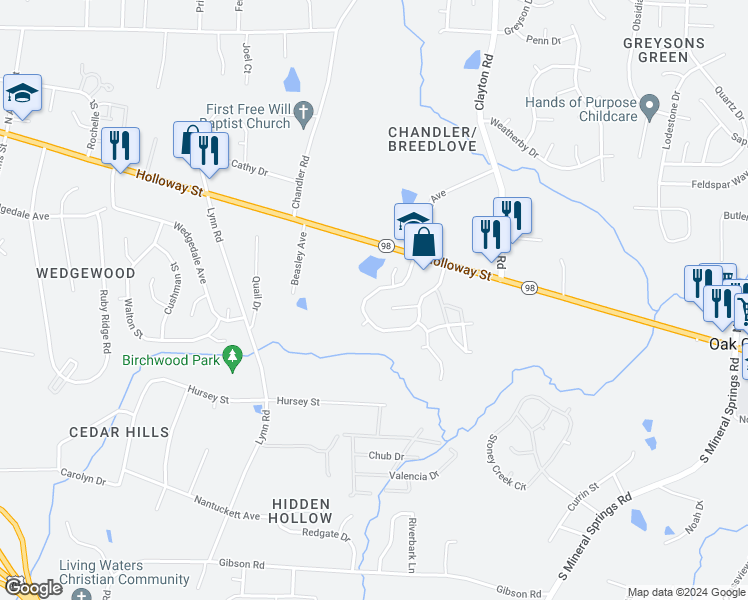 map of restaurants, bars, coffee shops, grocery stores, and more near 309 Ganyard Farm Way in Durham