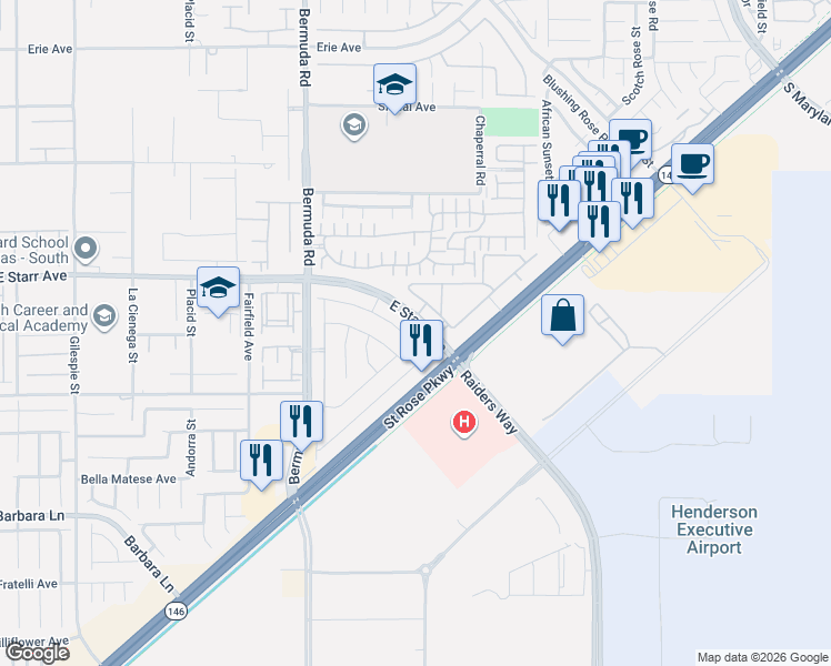 map of restaurants, bars, coffee shops, grocery stores, and more near East Starr Avenue in Henderson