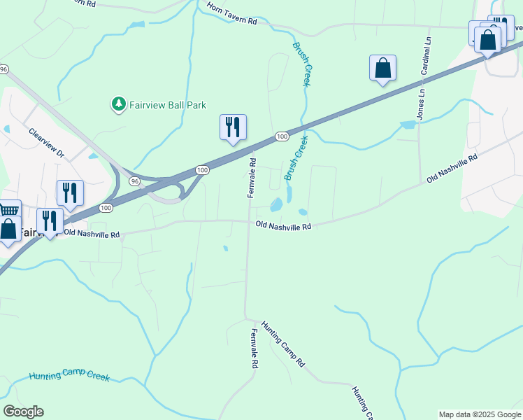 map of restaurants, bars, coffee shops, grocery stores, and more near 7105 Fernvale Springs Way in Fairview
