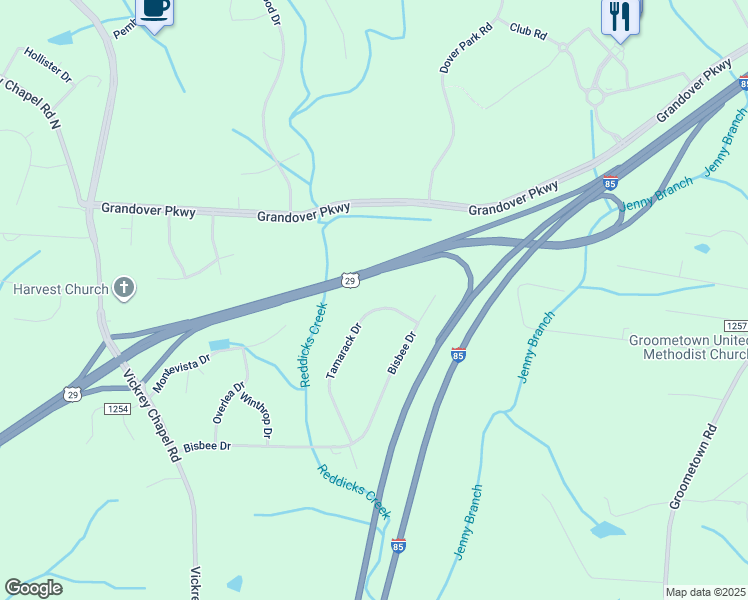 map of restaurants, bars, coffee shops, grocery stores, and more near 5010 Tamarack Drive in Greensboro