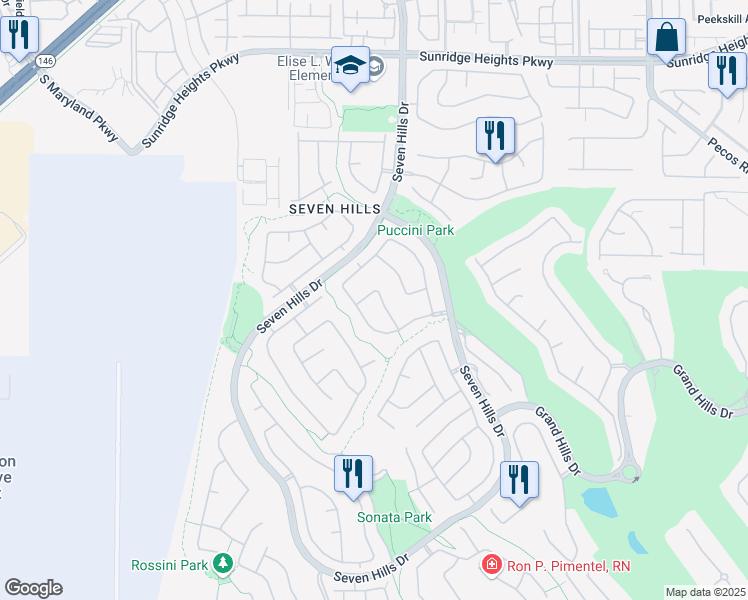 map of restaurants, bars, coffee shops, grocery stores, and more near 1171 Spago Lane in Henderson