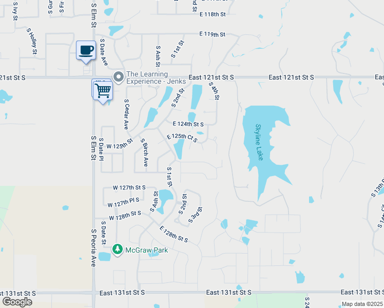 map of restaurants, bars, coffee shops, grocery stores, and more near 12519 South 3rd Place in Jenks