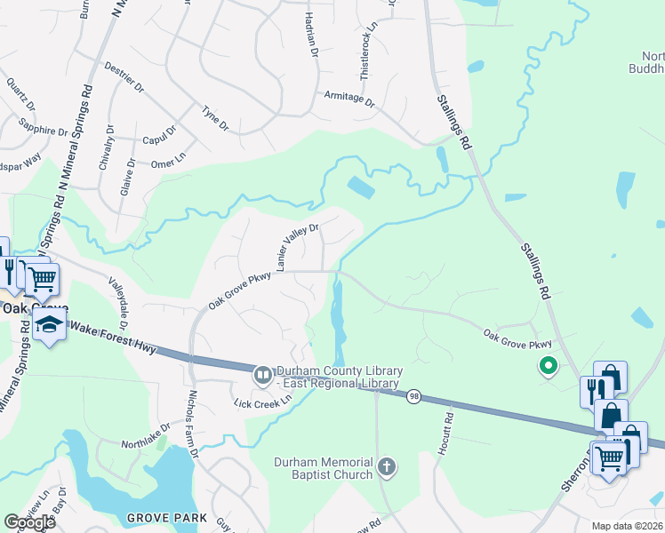 map of restaurants, bars, coffee shops, grocery stores, and more near 8 Epping Court in Durham