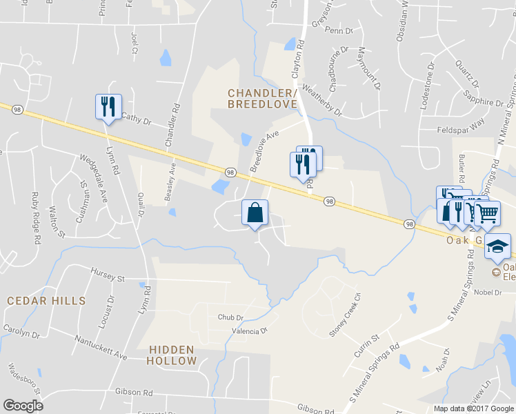 map of restaurants, bars, coffee shops, grocery stores, and more near 103 Ganyard Farm Way in Durham