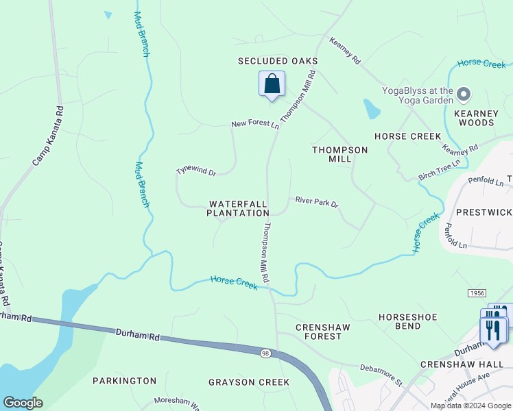 map of restaurants, bars, coffee shops, grocery stores, and more near 2425 Laurelford Lane in Wake Forest