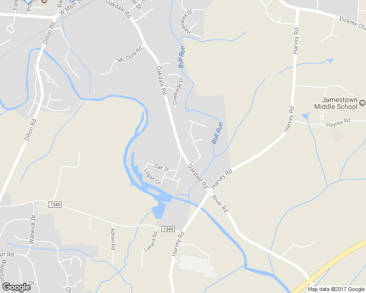 map of restaurants, bars, coffee shops, grocery stores, and more near 547 Oakdale Road in Jamestown