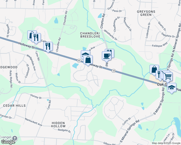 map of restaurants, bars, coffee shops, grocery stores, and more near 103 Ganyard Farm Way in Durham