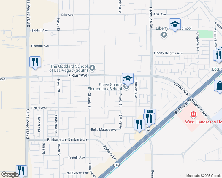 map of restaurants, bars, coffee shops, grocery stores, and more near 274 Doobie Avenue in Las Vegas