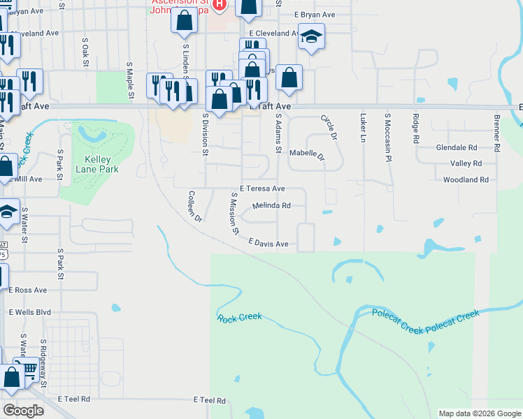 map of restaurants, bars, coffee shops, grocery stores, and more near 1116 Melinda Road in Sapulpa