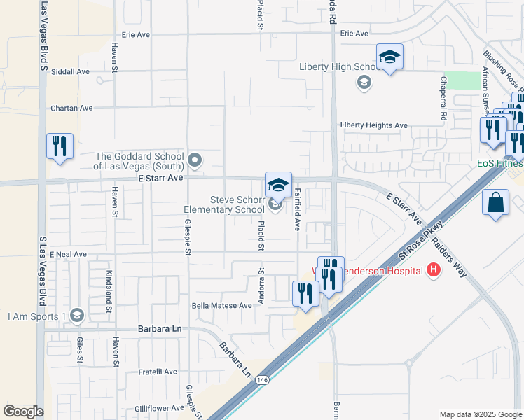 map of restaurants, bars, coffee shops, grocery stores, and more near 11410 Klavans Court in Las Vegas