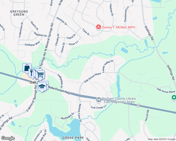 map of restaurants, bars, coffee shops, grocery stores, and more near 7 Autrey Mill Circle in Durham