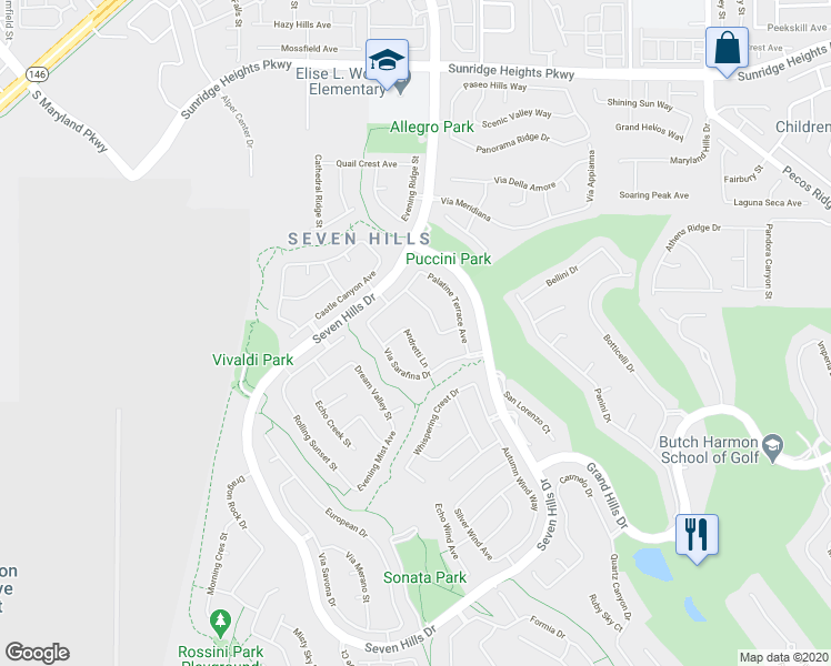 map of restaurants, bars, coffee shops, grocery stores, and more near 3044 Andretti Lane in Henderson