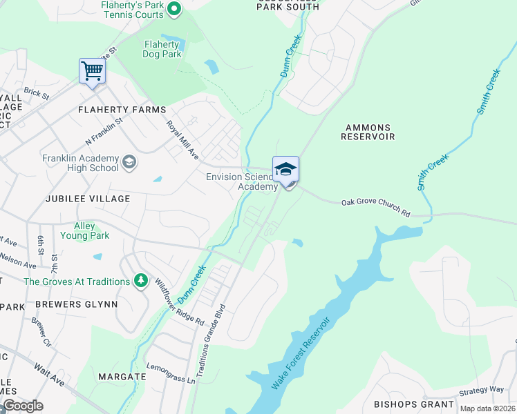 map of restaurants, bars, coffee shops, grocery stores, and more near 590 Traditions Grande Boulevard in Wake Forest