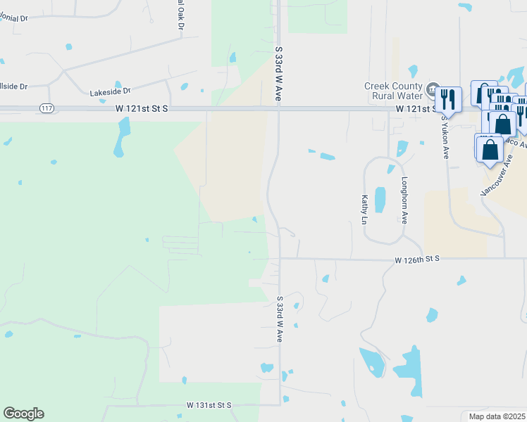 map of restaurants, bars, coffee shops, grocery stores, and more near 12390 South 33rd West Avenue in Sapulpa