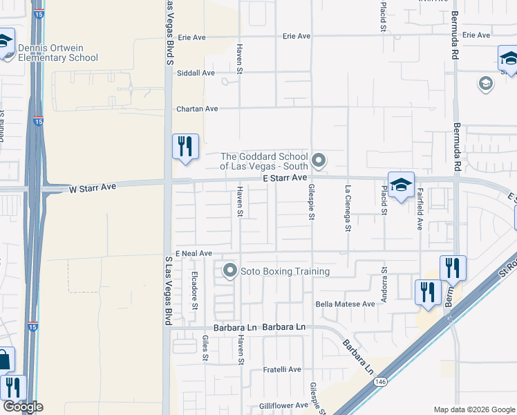 map of restaurants, bars, coffee shops, grocery stores, and more near 127 Volans Avenue in Las Vegas