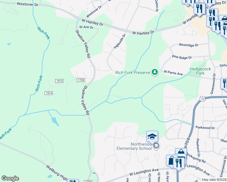 map of restaurants, bars, coffee shops, grocery stores, and more near 912 Carolyndon Drive in High Point