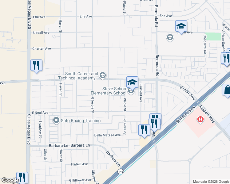 map of restaurants, bars, coffee shops, grocery stores, and more near 274 Doobie Avenue in Las Vegas
