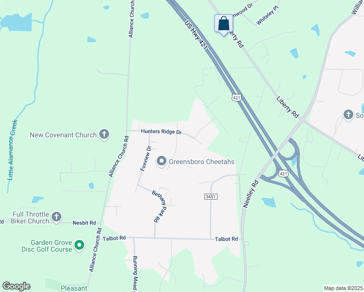 map of restaurants, bars, coffee shops, grocery stores, and more near 5103 Huntingwood Drive in Pleasant Garden