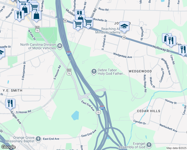 map of restaurants, bars, coffee shops, grocery stores, and more near 231 Taft Street in Durham