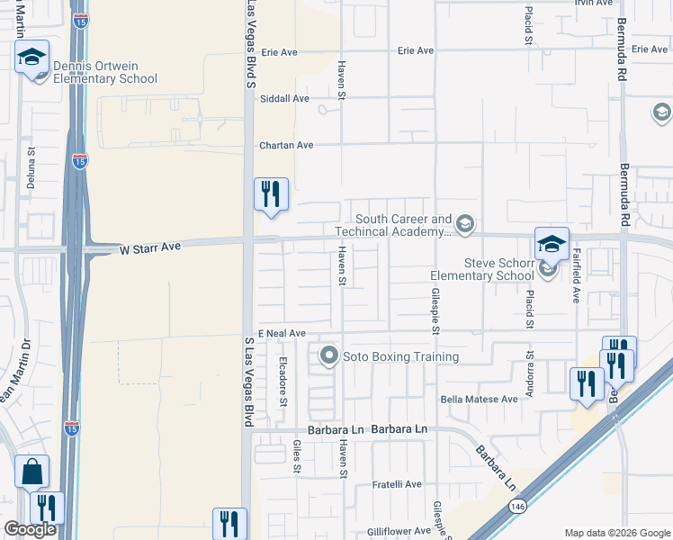 map of restaurants, bars, coffee shops, grocery stores, and more near 11334 Quantum Brooks Street in Las Vegas