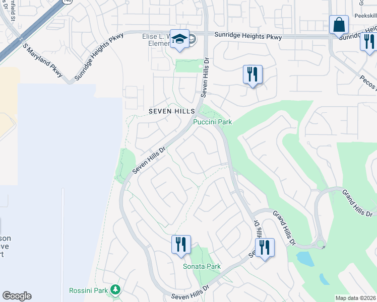 map of restaurants, bars, coffee shops, grocery stores, and more near 1172 Spago Lane in Henderson