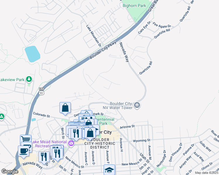 map of restaurants, bars, coffee shops, grocery stores, and more near Laurel Drive in Boulder City