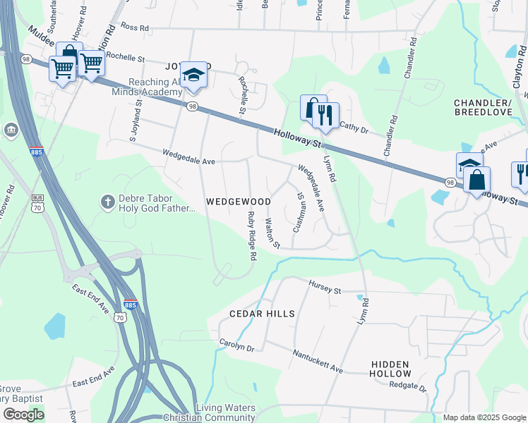 map of restaurants, bars, coffee shops, grocery stores, and more near 310 Walton St in Durham