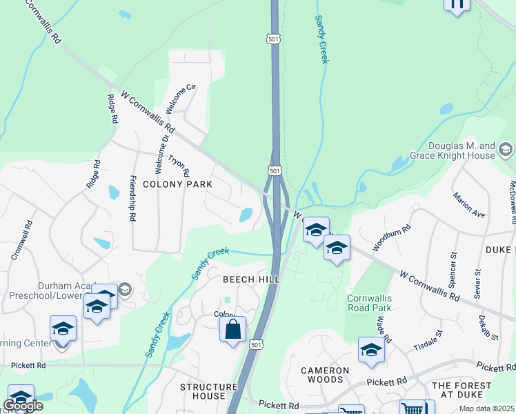 map of restaurants, bars, coffee shops, grocery stores, and more near 2008 Granville Circle in Durham