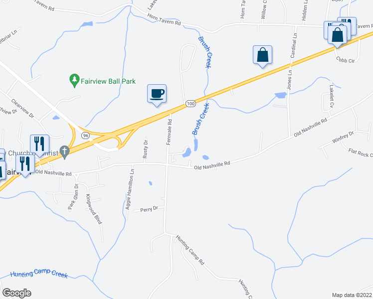 map of restaurants, bars, coffee shops, grocery stores, and more near 7130 Fernvale Springs Way in Fairview