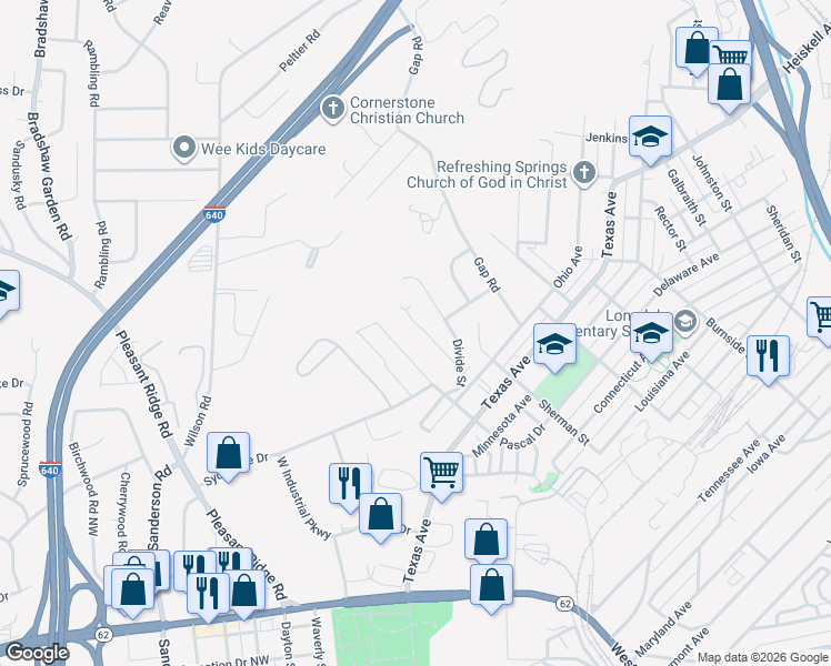 map of restaurants, bars, coffee shops, grocery stores, and more near 3401 Savoy Street in Knoxville