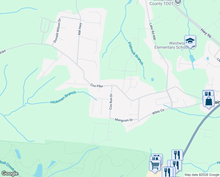 map of restaurants, bars, coffee shops, grocery stores, and more near 7359 Cox Pike in Fairview